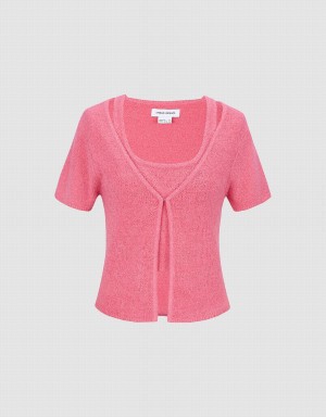 Urban Revivo 2 In 1 Knitted Women's Cardigan Rose Red | TIB1469SD