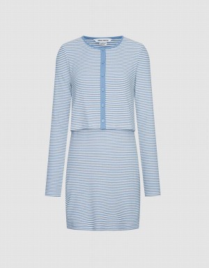 Urban Revivo 2 In 1 Striped Knitted Women's Dress Blue | RYM9524CS