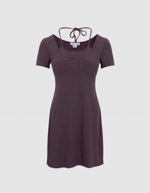 Urban Revivo 2 In 1 U Neck Skinny Women's Dress Purple | OTM2955MO