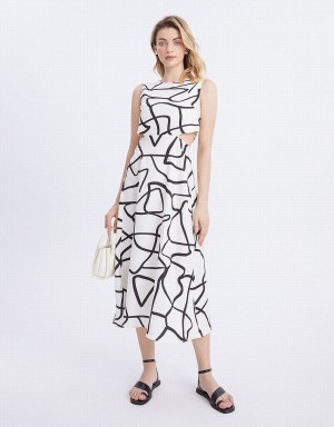 Urban Revivo Abstract Graffiti Print Cut Out Sleeveless Women's Dress Grey | HPT9027RY