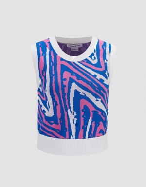 Urban Revivo Abstract Pattern Knitted Women's Tank Top Blue Multicolor | KUV9514EY