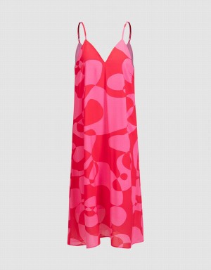 Urban Revivo Abstract Print Cami Women's Dress Red | ZJG3836PM