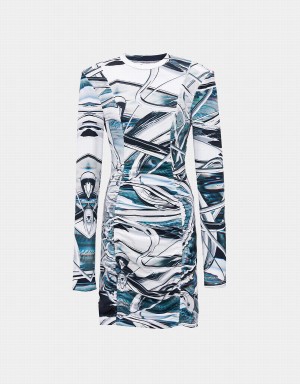 Urban Revivo Abstract Print Ruched Front Bodycon Women's Dress Grey | RDK819CV