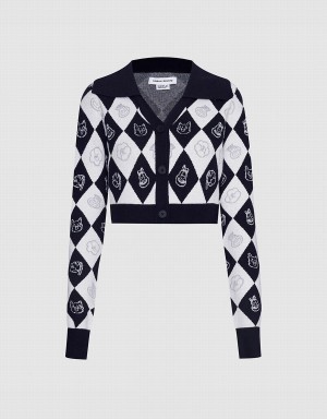 Urban Revivo Argyle Contrast Collar Button Up Women's Cardigan Grey | IUV3515YY