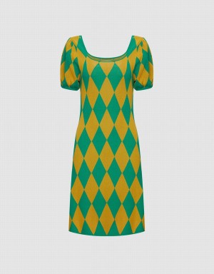 Urban Revivo Argyle Knitted Women's Dress Green | GWI7416DZ