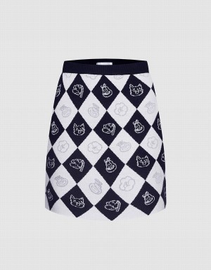 Urban Revivo Argyle Pattern Knitted Women's Skirts Grey | ZIF3695NN