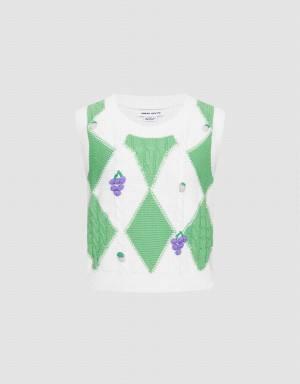 Urban Revivo Argyle Women's Tank Top Green White | HYR9449DA