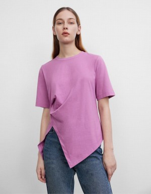 Urban Revivo Asymmetric Crew Neck Regular Women's T Shirts Purple | XGI2969DQ