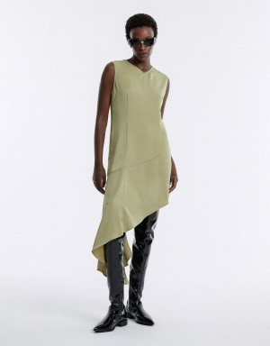 Urban Revivo Asymmetrical Hem Sleeveless Women's Dress Green | DLA3125BP