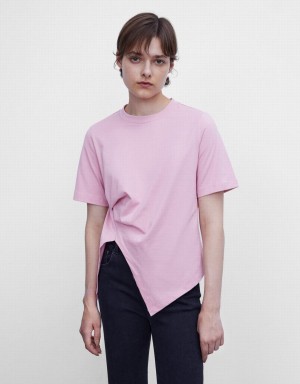 Urban Revivo Asymmetrical Women's T Shirts Pink | DWH7391IJ