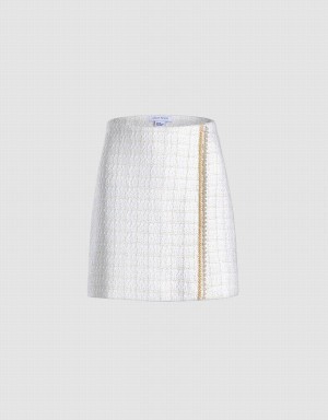 Urban Revivo Beaded Tweed Mini Women's Skirts White | FAC1184EW