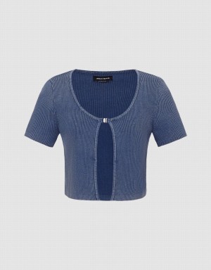 Urban Revivo Buckled Knitted Women's Cardigan Blue | TFX3795NS