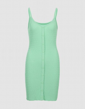 Urban Revivo Button Front Ribbed Knit Cami Women's Dress Green | APK6825RM