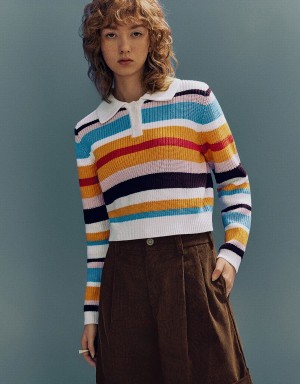 Urban Revivo Button Half Placket Striped Knitted Women's Cardigan Multicolor | ORG8155ZI