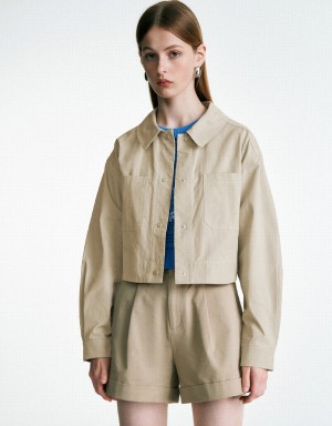 Urban Revivo Button Up A-Line Women's Coats Khaki | KAA467LY