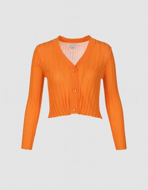 Urban Revivo Button Up Fitted Women's Cardigan Orange | ANV4598MF