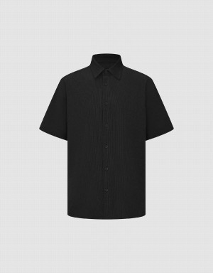 Urban Revivo Button Up Loose Men's Shirts Black | JJL2484DK