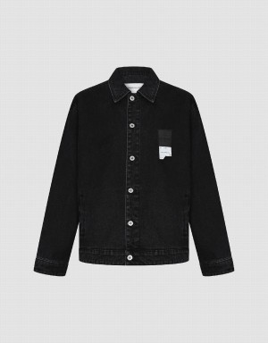 Urban Revivo Button Up Men's Denim Jackets Black | XUZ175RQ