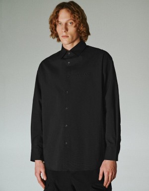 Urban Revivo Button Up Oversized Men's Shirts Black | AZZ5167OQ