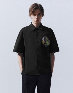 Urban Revivo Button Up Oversized Men's Shirts Black | HZL3192EE