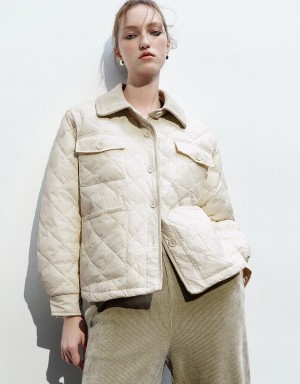 Urban Revivo Button Up Quilted Women's Down Jackets White | NJM5378JO