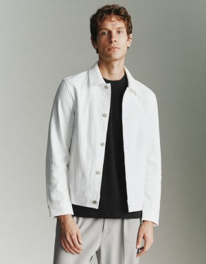 Urban Revivo Button Up Straight Men's Jackets White | IVG7235SH