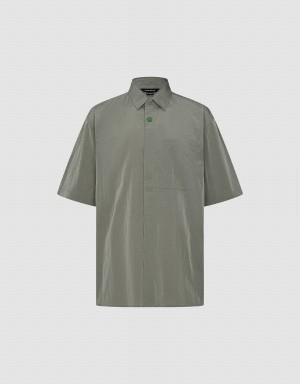 Urban Revivo Button Up Straight Men's Shirts Green | ROM129CT