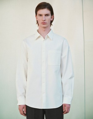 Urban Revivo Button Up Straight Men's Shirts White | XJH7727YY