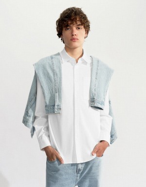 Urban Revivo Button Up Straight Men's Shirts White | LDR6484ZD