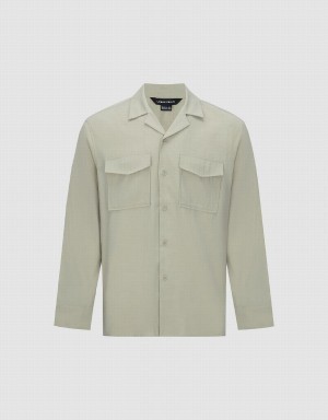 Urban Revivo Button Up Straight Men's Shirts Khaki | IEQ3799AL