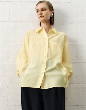 Urban Revivo Button Up Straight Women's Shirts Yellow | NCE6538RZ