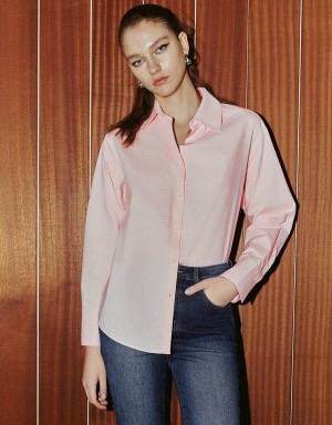 Urban Revivo Button Up Straight Women's Shirts Pink | OJX1595EE