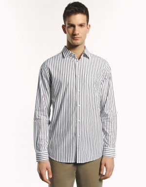 Urban Revivo Button Up Striped Men's Shirts Grey | MVT5226GP