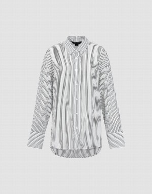 Urban Revivo Button Up Striped Straight Women's Shirts White | UMZ4644PG