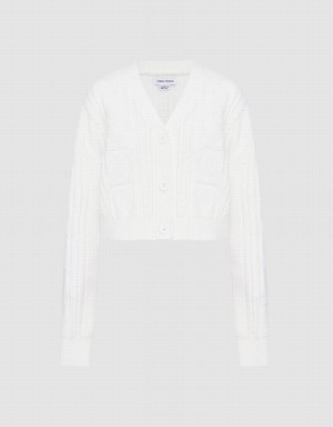 Urban Revivo Cable Knit Button Up Women's Cardigan White | XQW1333CP