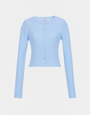 Urban Revivo Cable Knit Fitted Women's Cardigan Blue | RBB7616TD