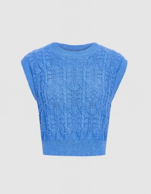 Urban Revivo Cable Knit Women's Tank Top Blue | BUT2477SG