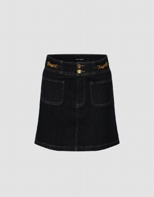 Urban Revivo Chain Decor Mini A-Line Denim Women's Skirts Blue | RWE3524UR