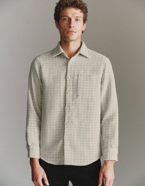 Urban Revivo Checkered Button Up Straight Men's Shirts Khaki | GFM894HP