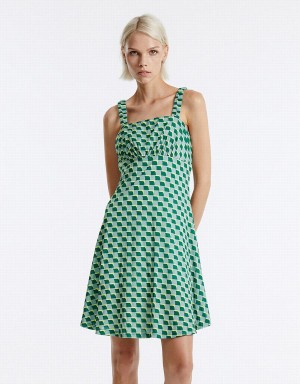 Urban Revivo Checkered Knit Women's Dress Green | LAO245GU