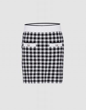 Urban Revivo Checkered Knitted Women's Skirts Grey | CVI5348OM