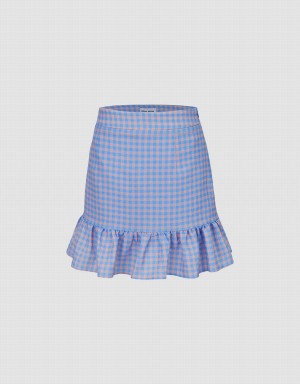 Urban Revivo Checkered Mini A-Line Checkered Women's Skirts Blue | OHR5836CC