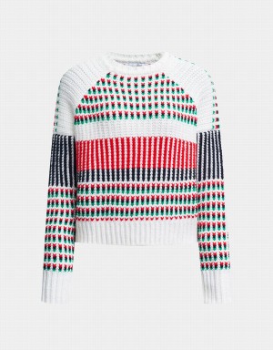 Urban Revivo Checkered Pattern Drop Shoulder Women's Sweaters White | OKB6991TR