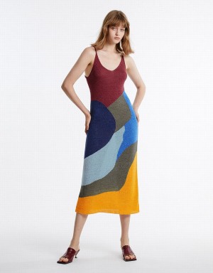 Urban Revivo Colorblock Knit Women's Dress Multicolor | WRE7350IA