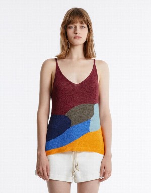 Urban Revivo Colorblock Knitted Camisole Women's Tank Top Red Multicolor | AIK8669LY