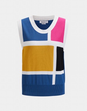 Urban Revivo Colorblock Women's Tank Top Yellow Blue Black | QWA4836YH