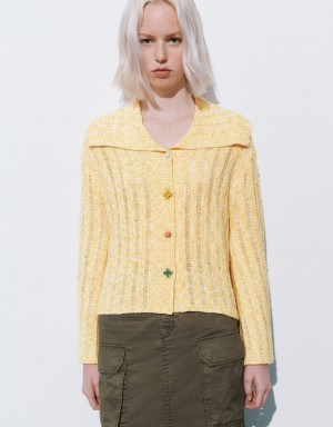 Urban Revivo Colorful Buttons Straight Knitted Women's Cardigan Yellow | NYE788QP