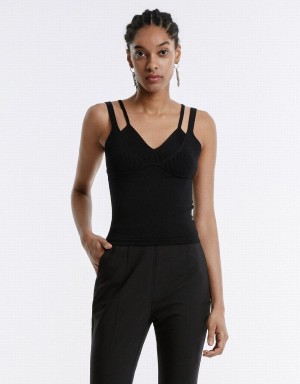 Urban Revivo Combination Camisole Women's Tank Top Black | ARV2843FF