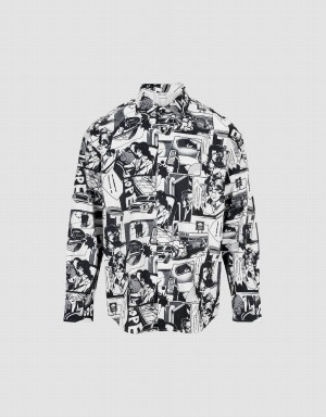 Urban Revivo Comic Printed Loose Men's Shirts Grey | RBK1929ZN