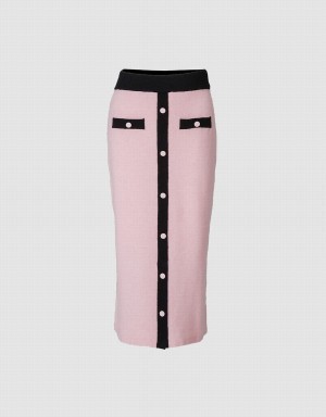 Urban Revivo Contrast Color Knitted Women's Skirts Pink | ZMU3496CD